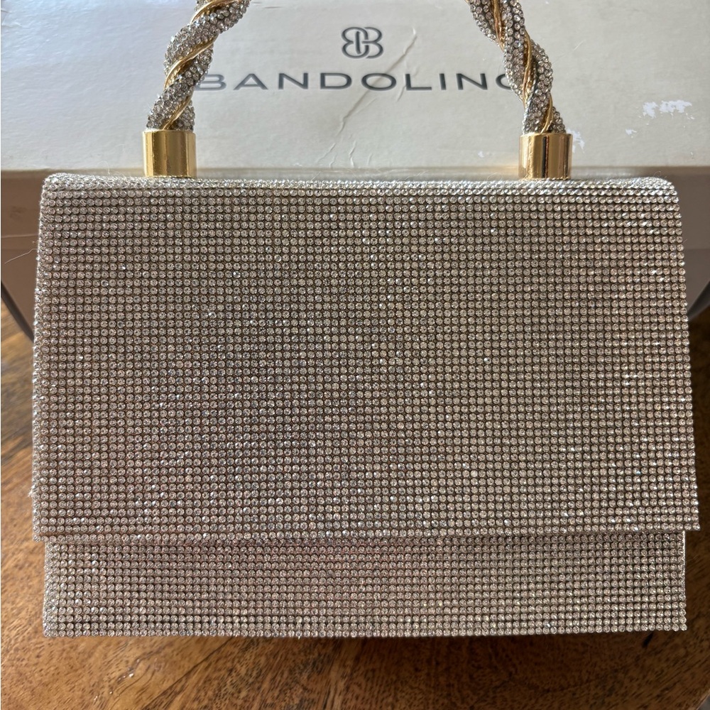 Silver Rhinestone Clutch with gold chain shoulder strap